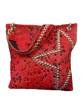 Kurtmen Design Cowhide Red Shoulder Bag With Leopard Print
